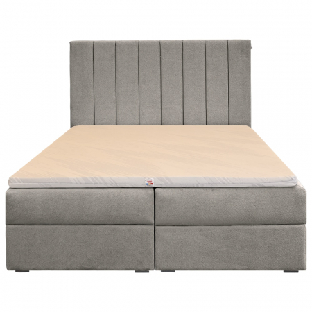 Paturi Boxspring - Pat dublu tapițat boxspring Columbia cu lada, gri deschis, 140/200