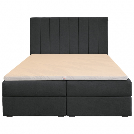 Paturi Boxspring - Pat dublu tapițat boxspring Columbia cu lada, gri inchis, 180/200