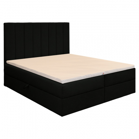 Pat dublu tapițat boxspring Columbia cu lada, negru, 160/200 [2]