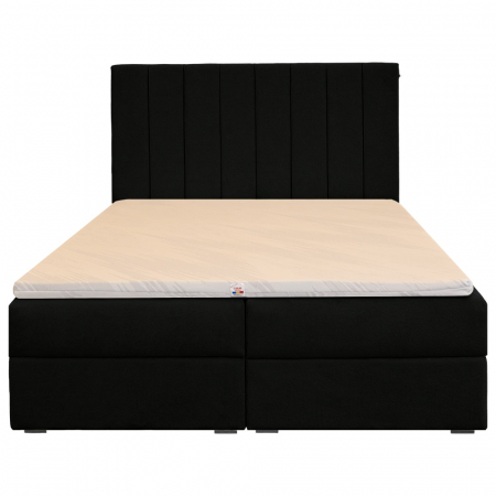 Paturi Boxspring - Pat dublu tapițat boxspring Columbia cu lada, negru, 180/200