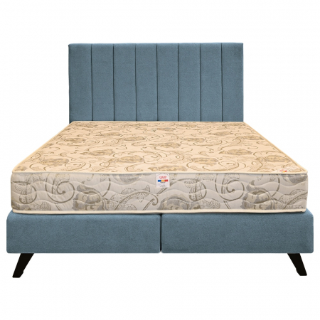 Paturi Boxspring - Pat dublu tapițat boxspring Columbia cu picioare, albastru, 180/200