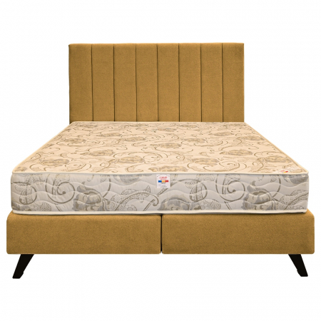 Paturi Boxspring - Pat dublu tapițat boxspring Columbia cu picioare, galben, 140/200
