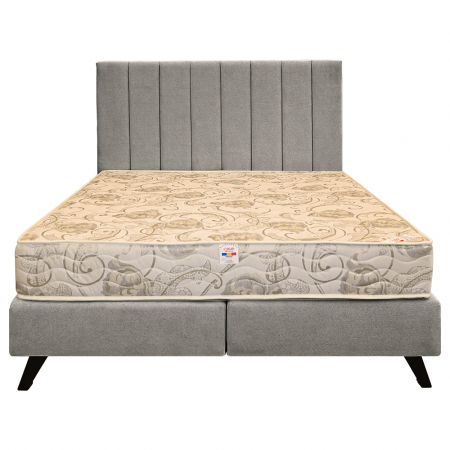 Paturi Boxspring - Pat dublu tapițat boxspring Columbia cu picioare, gri deschis, 160/200