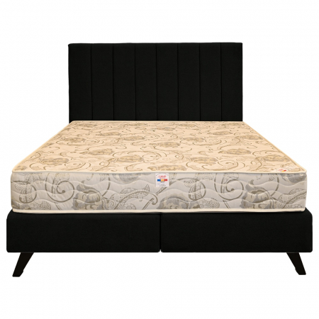 Paturi Boxspring - Pat dublu tapițat boxspring Columbia cu picioare, negru, 160/200