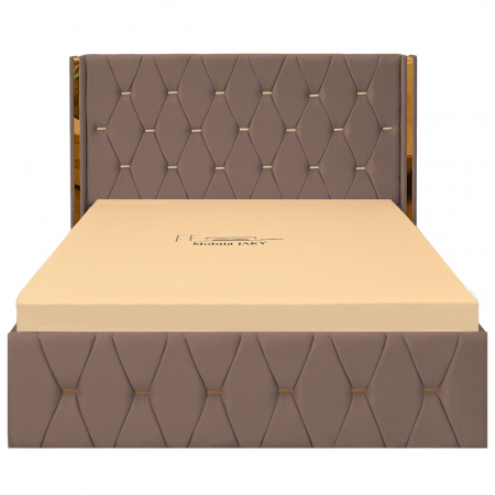 Paturi Moderne - Pat dublu tapitat Diamond 120/200 , culoare cappuccino  cu detalii aurii, somiera metalica rabatabila si spatiu de depozitare