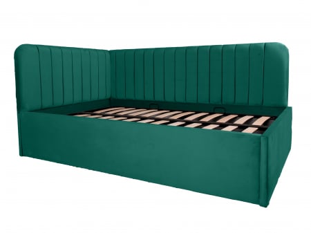 Pat tapitat pe colt DISNEY LINE dreapta 120/200, verde, cu somiera metalica rabatabila si spatiu de depozitare [2]