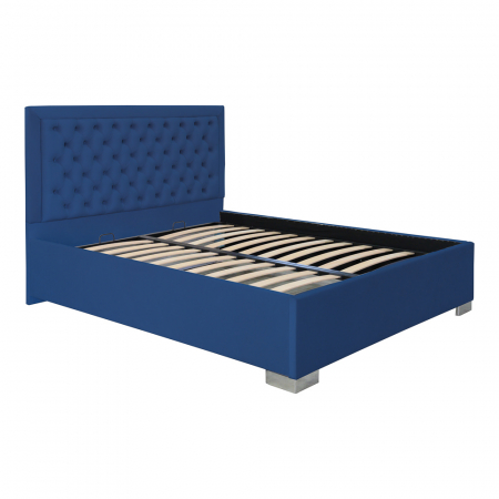 Magazin - Pat dublu tapitat Louisiana cu picioare 160/200 cm culoare albastru cu somiera metalica fixa