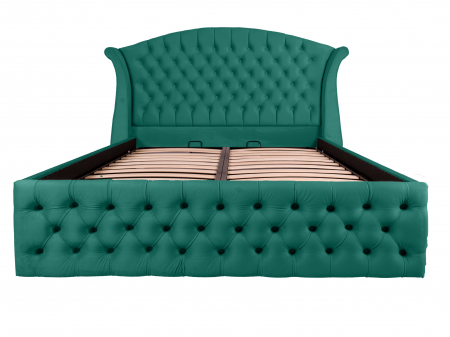 Pat dublu tapitat Miami Simple 140/200 cm, verde, cu somiera metalica rabatabila si spatiu de depozitare [1]