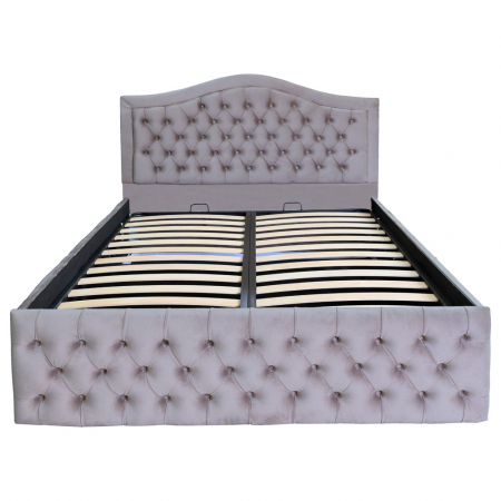 Pat dublu tapitat model Arizona Deluxe 160/200 cm culoare gri deschis cu somiera metalica rabatabila si spatiu de depozitare [2]