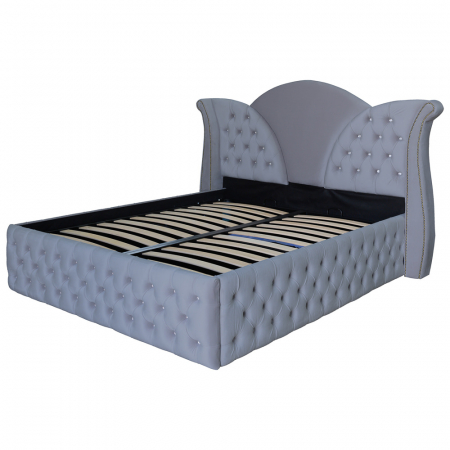 Pat dublu tapitat model Florida Deluxe 160/200 cm culoare gri deschis cu somiera metalica rabatabila si spatiu de depozitare [5]