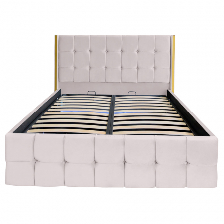 Pat dublu tapitat model Nevada 160/200 cm culoare crem cu somiera metalica rabatabila si spatiu de depozitare [3]