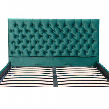 Pat dublu tapitat model Texas Deluxe 140/200 cm culoare verde cu somiera metalica rabatabila si spatiu de depozitare [2]