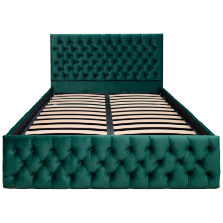 Pat dublu tapitat model Texas Deluxe 140/200 cm culoare verde cu somiera metalica rabatabila si spatiu de depozitare [3]