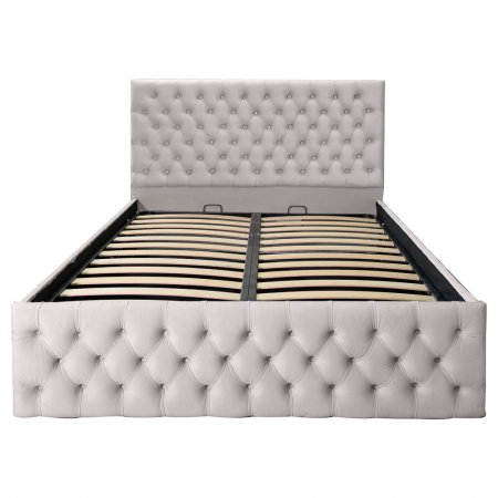 Pat dublu tapitat model Texas Deluxe 200/200 cm culoare crem cu somiera metalica rabatabila si spatiu de depozitare [1]