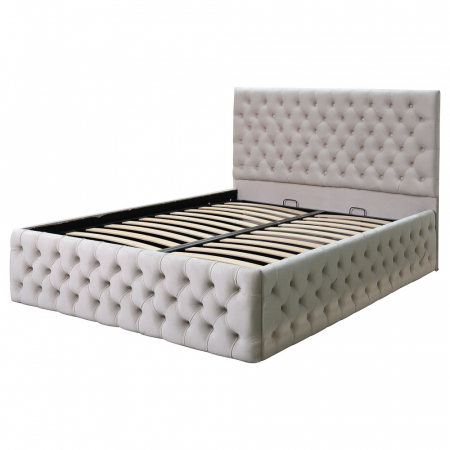 Pat dublu tapitat model Texas Deluxe 200/200 cm culoare crem cu somiera metalica rabatabila si spatiu de depozitare [3]