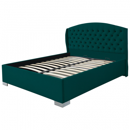 Pat dublu tapitat model Vancouver cu picioare 140/200 cm culoare verde cu somiera metalica fixa [2]