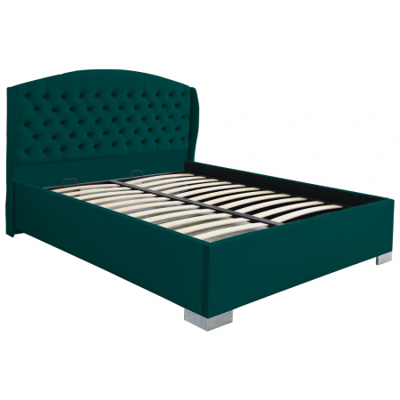 Magazin - Pat dublu tapitat model Vancouver cu picioare 140/200 cm culoare verde cu somiera metalica fixa