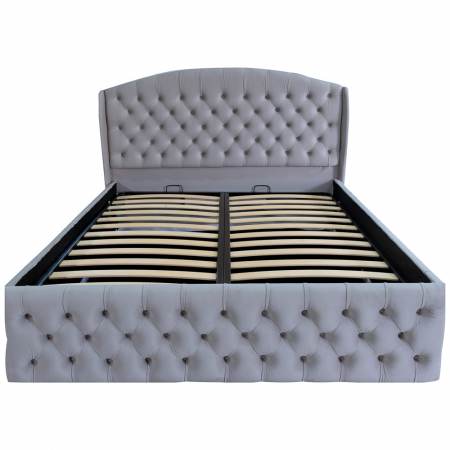 Pat dublu tapitat model Vancouver Deluxe 160/200 cm culoare gri deschis cu somiera metalica rabatabila si spatiu de depozitare [4]
