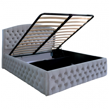 Pat dublu tapitat model Vancouver Deluxe 160/200 cm culoare gri deschis cu somiera metalica rabatabila si spatiu de depozitare [3]