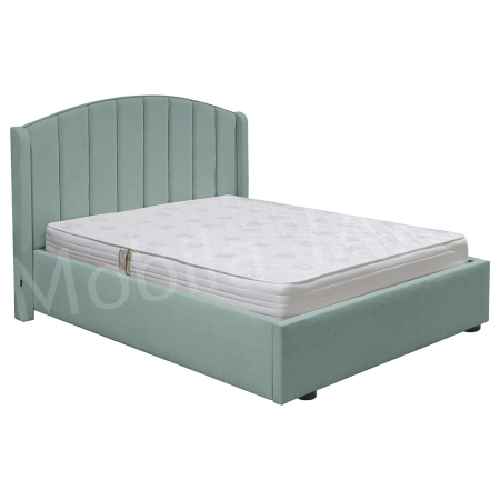 Magazin - Pat dublu tapitat Monaco 140/200, cu picioare, stofa verde marin, cu lada de depozitare si somiera metalica rabatabila