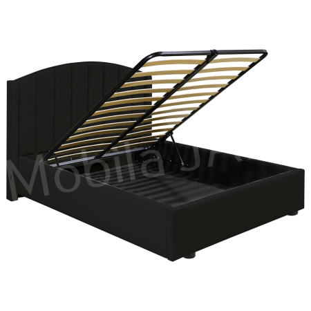 Pat dublu tapitat Monaco 180/200, cu picioare, stofa negru, cu lada de depozitare si somiera metalica rabatabila [4]
