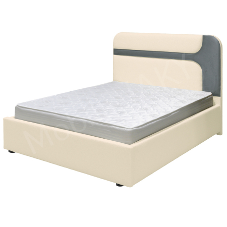 Magazin - Pat dublu tapitat Valento 140/200, boucle crem+ catifea gri inchis, cu lada de depozitare si somiera metalica rabatabila