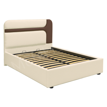 Pat dublu tapitat Valento 160/200, boucle crem+ catifea cappuccino, cu lada de depozitare si somiera metalica rabatabila [3]
