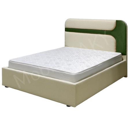 Magazin - Pat dublu tapitat Valento 160/200, boucle crem+ catifea kaki, cu lada de depozitare si somiera metalica rabatabila