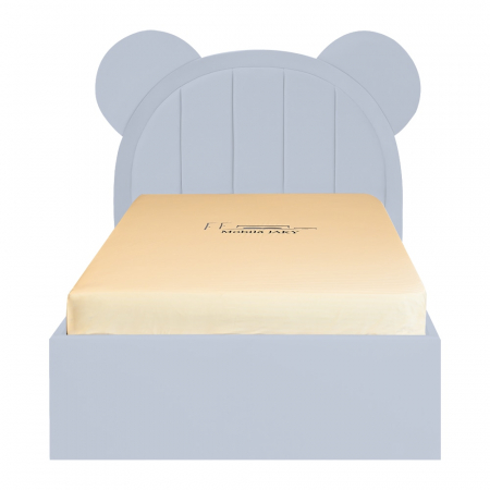 Paturi copii - Pat pentru copii tapitat Mickey 100/200 cm,gri deschis cu somiera metalica rabatabila si spatiu de depozitare