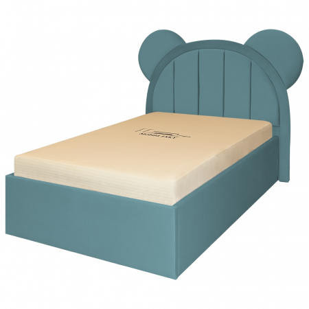 Pat pentru copii tapitat Mickey 100/200 cm, verde marin cu somiera metalica rabatabila si spatiu de depozitare [1]