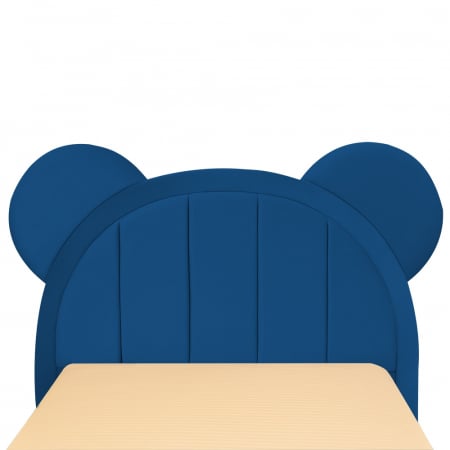 Pat pentru copii tapitat Mickey 120/200 cm, albastru cu somiera metalica rabatabila si spatiu de depozitare [4]