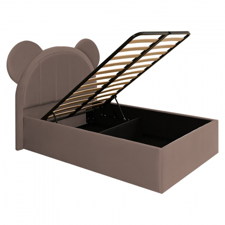 Pat pentru copii tapitat Mickey 120/200 cm, cappuccino cu somiera metalica rabatabila si spatiu de depozitare [3]