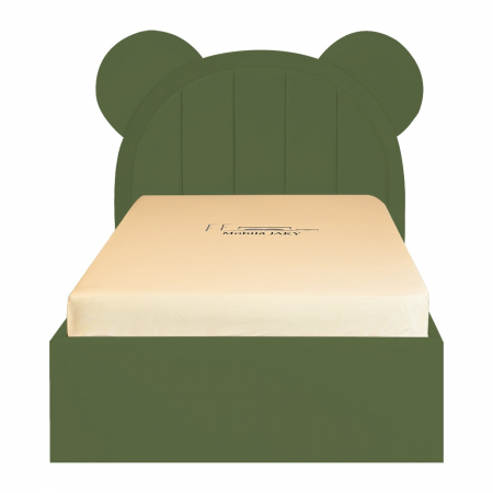 Paturi copii - Pat pentru copii tapitat Mickey 120/200 cm, kaki cu somiera metalica rabatabila si spatiu de depozitare