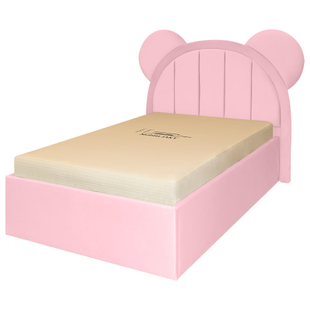 Pat pentru copii tapitat Mickey 120/200 cm, roz cu somiera metalica rabatabila si spatiu de depozitare [2]