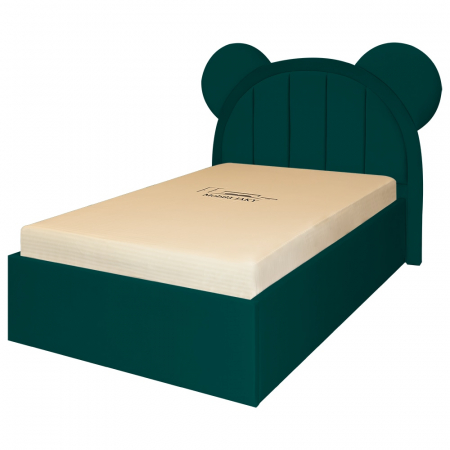 Pat pentru copii tapitat Mickey 120/200 cm, verde cu somiera metalica rabatabila si spatiu de depozitare [1]