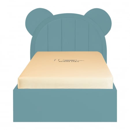 Paturi copii - Pat pentru copii tapitat Mickey 120/200 cm, verde marin cu somiera metalica rabatabila si spatiu de depozitare