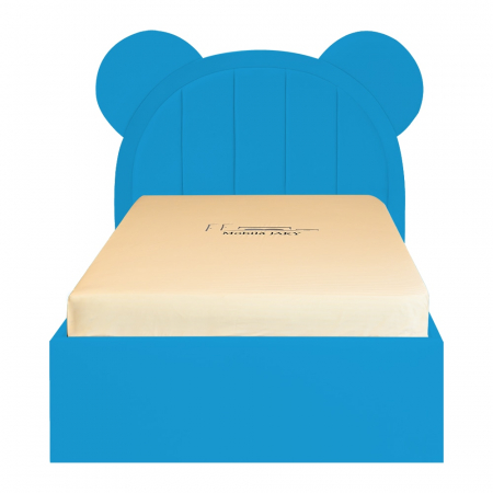Paturi copii - Pat pentru copii tapitat Mickey 140/200 cm, albastru deschis  cu somiera metalica rabatabila si spatiu de depozitare