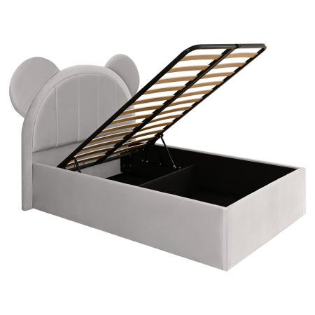Pat pentru copii tapitat Mickey 140/200 cm, gri deschis cu somiera metalica rabatabila si spatiu de depozitare [3]