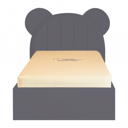 Paturi copii - Pat pentru copii tapitat Mickey 140/200 cm, gri inchis somiera metalica rabatabila si spatiu de depozitare