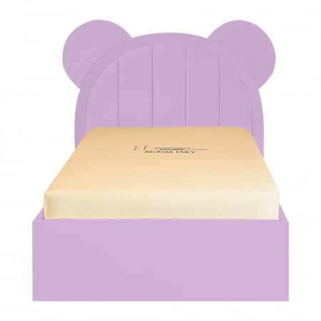 Paturi copii - Pat pentru copii tapitat Mickey 140/200 cm, lila, cu somiera metalica rabatabila si spatiu de depozitare