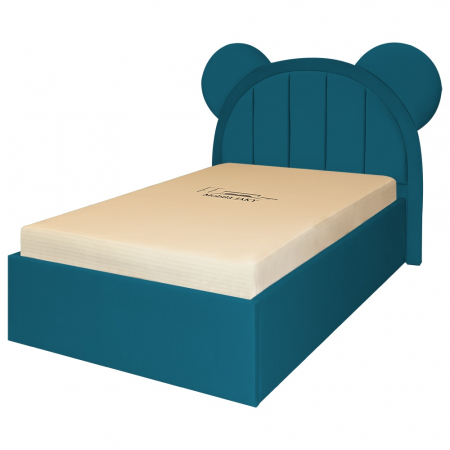 Pat pentru copii tapitat Mickey 140/200 cm, turcoazcu somiera metalica rabatabila si spatiu de depozitare [1]