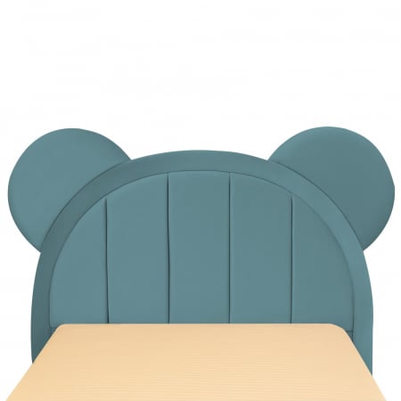Pat pentru copii tapitat Mickey 140/200 cm, verde marin  cu somiera metalica rabatabila si spatiu de depozitare [4]