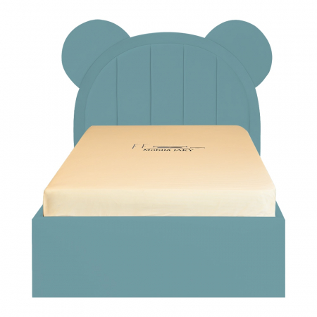 Paturi copii - Pat pentru copii tapitat Mickey 140/200 cm, verde marin  cu somiera metalica rabatabila si spatiu de depozitare