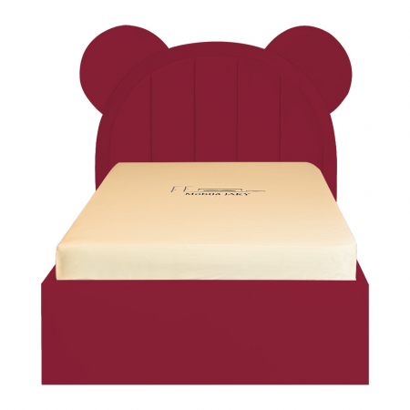 Paturi copii - Pat pentru copii tapitat Mickey 140/200 cm, visiniu  cu somiera metalica rabatabila si spatiu de depozitare