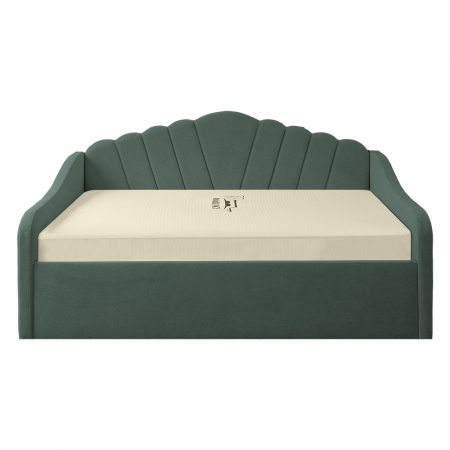 Paturi Moderne - Pat tapitat Madisson 120/200 cm , culoare verde cu  somiera metalica rabatabila si spatiu de depozitare