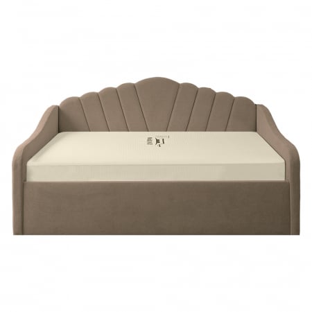 Paturi Moderne - Pat tapitat Madisson 140/200 cm , culoare cappuccino cu somiera metalica rabatabila si spatiu de depozitare