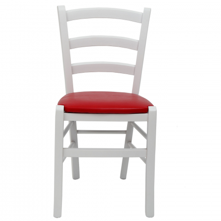 Scaune bucatarie - Scaun Paesana, cadru fag, culoare alb, material piele ecologica rosu
