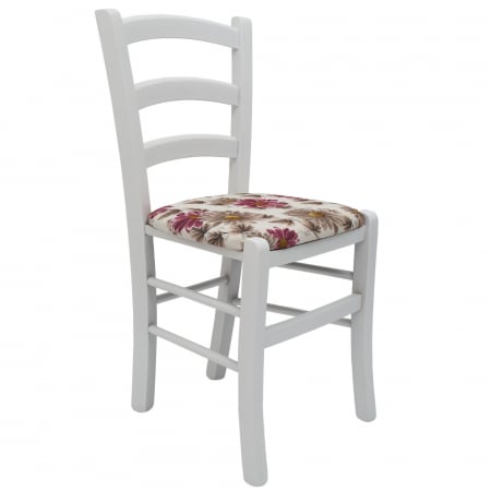 Scaune bucatarie - Scaun Paesana, cadru fag, culoare alb, material stofa print floral mov