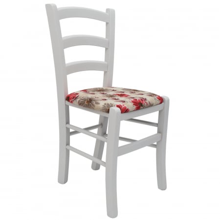 Scaune bucatarie - Scaun Paesana, cadru fag, culoare alb, material stofa print floral rosu