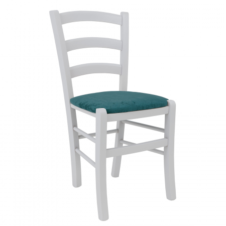 Scaune bucatarie - Scaun Paesana, cadru fag, culoare alb, material stofa E22 turcoaz